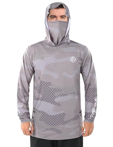 Men's Fishing Shirt,Face Mask Sun Protection Hoodie Shirt,Cooling Quick Dry Long Sleeve with Pockets - color: Camo, size: 3X-Large