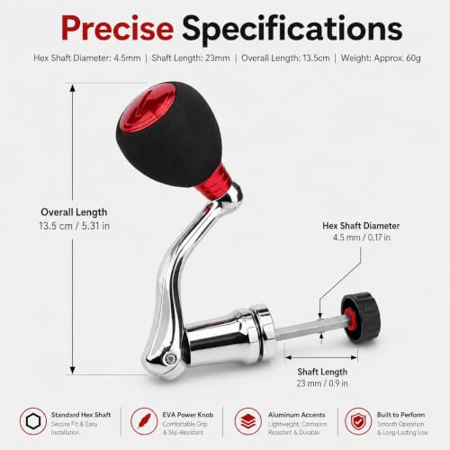 Universal Fishing Reel Handle Replacement, 2000 3000 Rocker Arm Grip | Spinning reel handle replacement with metal knobs; great fishing reel replacement parts for Penn and spinning reel gear.