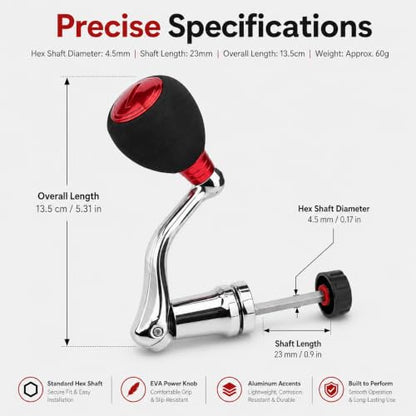Universal Fishing Reel Handle Replacement, 2000 3000 Rocker Arm Grip | Spinning reel handle replacement with metal knobs; great fishing reel replacement parts for Penn and spinning reel gear.