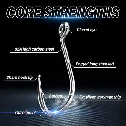 50PCS Sharp Barbed Fishing Hooks, High-Carbon Steel Ultra-Strong, Single Size with Hole for Easy Tying, Secure Portable Box Included – Ideal for Bank Fishing, Lure Fishing & All Conditions - size: 10#