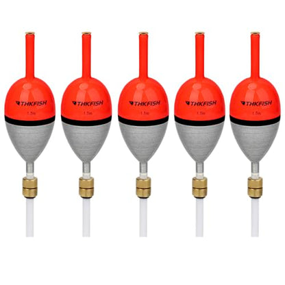 THKFISH Wood Weighted Slip Bobbers for Crappie Walleye Fishing | 5 Pcs Fishing floats Weighted Slip Bobbers with Brass Pendant for Steelhead Bass, Crappie, Walleye, Salmon Fishing - size: 1.5in(L)* 0.82in(W)* 5pcs