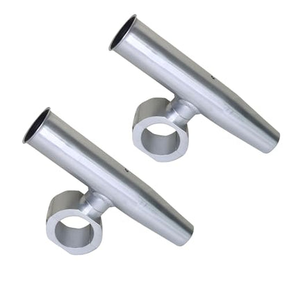 2 PCS T-Top Rod Holder Single Aluminum clamp on fit 1.5",1.875",2" inch Horizontal or Vertical Fishing Boat Tower/Leaning Post/Rail - color: Silver