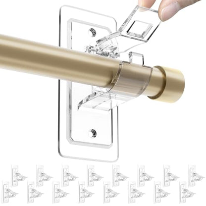 ANDGOO 16 Pack No Drill Curtain Rod Brackets, Holding Up to 17 lbs, PET Curtain Rod Holders, Adjustable Curtain Hangers for Bedroom Bathroom and Living Room - color: Transparent, size: 16 Pack