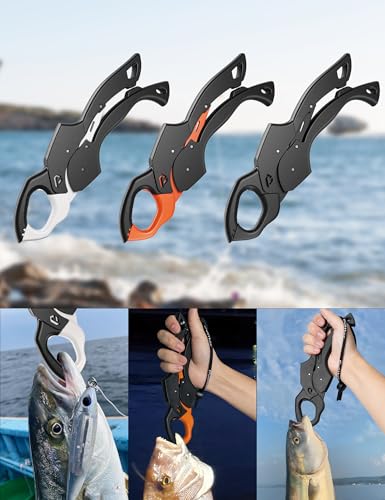 Fish Gripper 9.2",Fish Grabber Tool with Lanyard,Fish Holder for Saltwater - color: orange