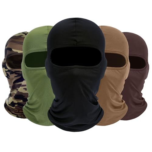 ROXUN Balaclava Ski Mask, 5 Pack Neck Gaiter Motorcycle Summer Cooling | UV Protection Shiesty, Windproof Scarf for Men/Women, Face Mask, Versatile Use - color: Black+sand+brown+army Green+camo