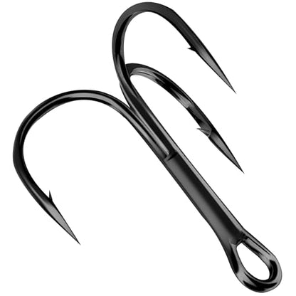 Fishing Treble Hooks Triple Fishing Hooks High Carbon Steel Barbed Sharp Round Bend Treble Hooks Replacement for Hard Lures Bait - color: Black, size: 2#-50pcs
