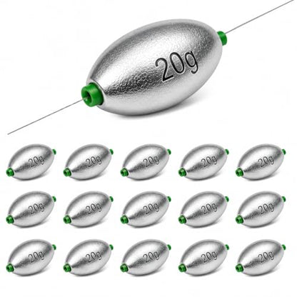Egg Sinkers Fishing Weights with Plastic Core, Oval Lead Slip Sinker Set for Bass Catfish Saltwater Freshwater, Line Protecting Sliding Weights Tackle Kit (7g 10g 15g 20g) - size: 20g-15 pcs