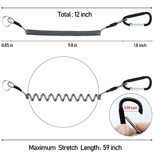 Fishing Lanyard Heavy Duty Retractable Coiled Tether with Carabiner for Pliers, Boating, Tools - color: 7pcs+Black