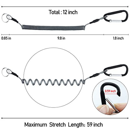 Fishing Lanyard Heavy Duty Retractable Coiled Tether with Carabiner for Pliers, Boating, Tools - color: 7pcs+Black