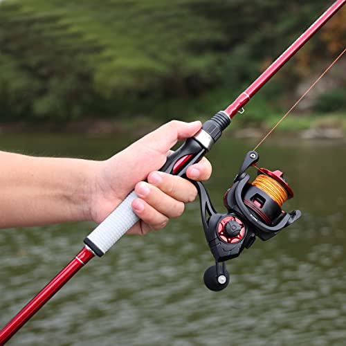 One Bass Spirit Flame Fishing Rod Reel Combo, Spinning Fishing Pole with Graphite 2Pc Blanks, Stainless Steel Guides - color: Red, size: 7'0"Medium Heavy-Fast with 2000 Reel