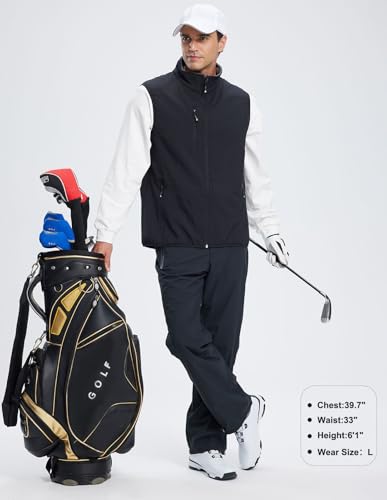 Men's Softshell Vest Fleece-Lined Windproof Sleeveless Jacket for Travel Hiking Fishing Running Golf - color: Black, size: Medium