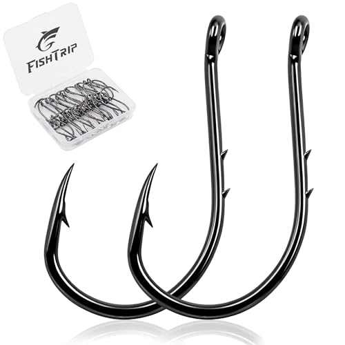 FishTrip Octopus Baitholder Fishing Hooks, 50/100pcs Bait Holder Hook Sharp Double Barbed High Carbon Steel Offset Circle Hooks Live Bait Fish Hooks for Freshwater Saltwater Size 8-5/0 - size: 5#_50pcs