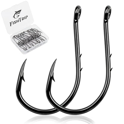 FishTrip Octopus Baitholder Fishing Hooks, 50/100pcs Bait Holder Hook Sharp Double Barbed High Carbon Steel Offset Circle Hooks Live Bait Fish Hooks for Freshwater Saltwater Size 8-5/0 - size: 2/0#_100pcs