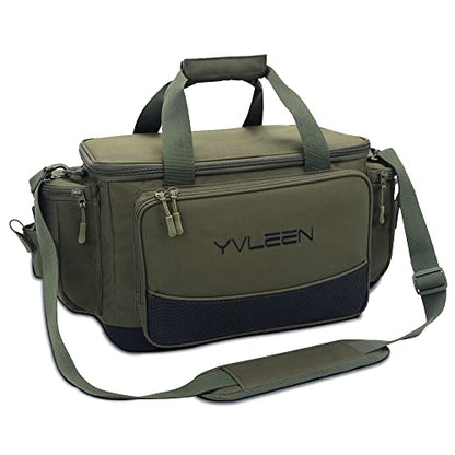 YVLEEN Fishing Tackle Box Bag - Outdoor Large Fishing Tackle Storage Bag - 100% Water-Resistant Polyester Material - Fishing Tackle Bags - Suitable for 3600 3700 Tackle Box (Army Green) - color: Army Green（Not included Trays）