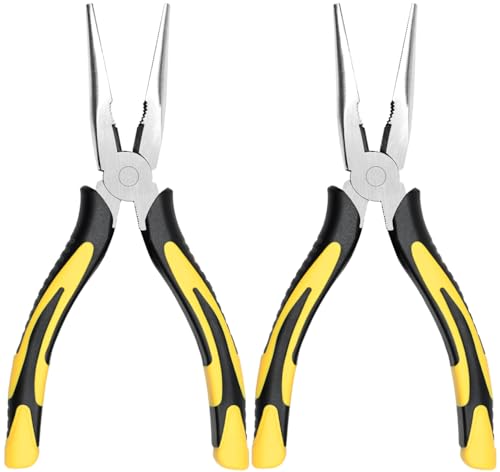 Premium Long Needle Nose Pliers-8’’, Paper Clamp Precision, High Carbon Steel, Soft Grip with Wire Cutter, Long Nose Cutting Pliers for Home, Fishing, Jewelry, Crafts,2pcs - style: Two-8in
