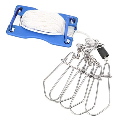 Live Fish Lock Portable Stainless Steel Fishing Stringer with Wear - Resistant Nylon Rope, D - Shaped Carabiner and Quick - Release Pin for Big Game Lure Fishing - color: Blue