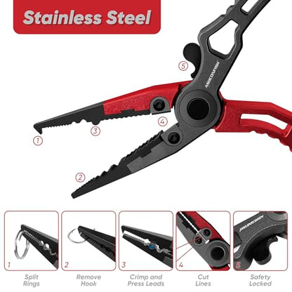 Ashconfish Fish Lip Gripper Pliers - Upgraded Muti-Function Aluminum Alloy Hook Remover and Split Ring Pliers for Fly Fishing, Ice Fishing, Fishing Gear (Red) - color: Red