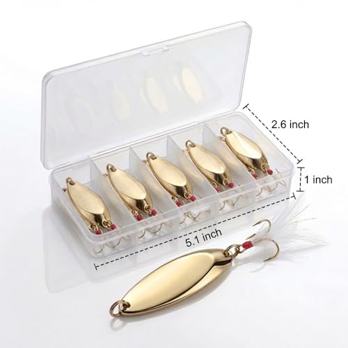 Fishing Spoons Lures for Bass Trout Salmon, 1/5oz Sliver Metal Spoon Lures for Saltwater Freshwater, 10Pcs Casting Spinner Bait Set with Durable Hooks for Lakes Rivers & Surf Fishing - color: Gold Tone Fishing Spoons 1/5oz,5 Pcs