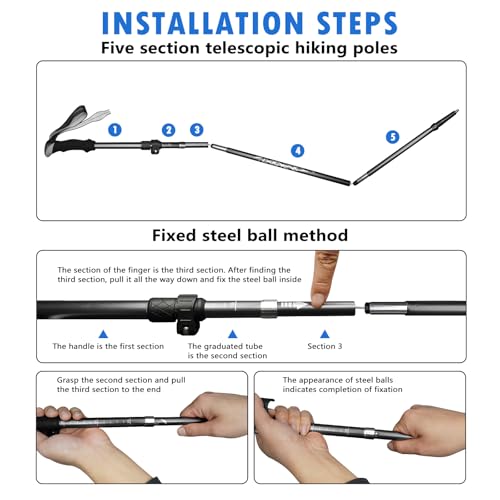 Deepfeel Collapsible Trekking Pole Adjustable Hiking Pole - Aluminum Alloy 7075 Walking Stick with Telescopic & Foldable Tri-fold Design for Travel Camping Climbing Walking - color: Black