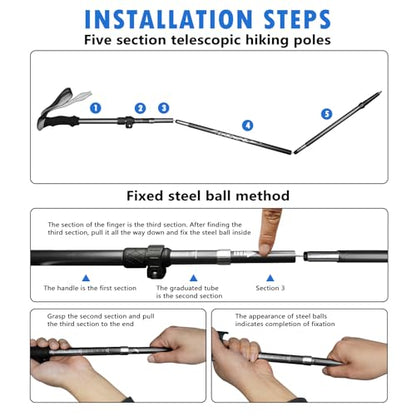 Deepfeel Collapsible Trekking Pole Adjustable Hiking Pole - Aluminum Alloy 7075 Walking Stick with Telescopic & Foldable Tri-fold Design for Travel Camping Climbing Walking - color: Black