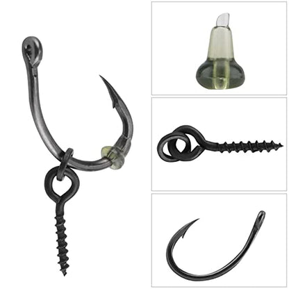 30Pcs Carp Fishing, Carp Hooks, Carp Fishing Rig Hook Bait Stoppers Bait Screws Terminal Tackle