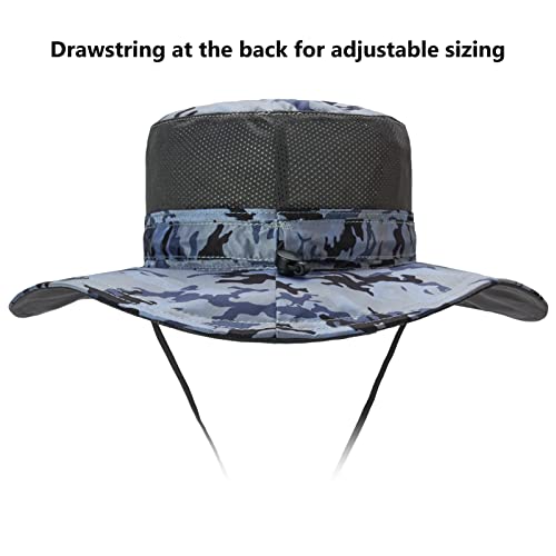 BASSDASH UPF 50+ Sun Fishing Hat Water Resistant with Detachable Neck Flap - color: Storm Camo
