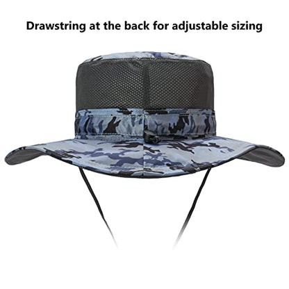 BASSDASH UPF 50+ Sun Fishing Hat Water Resistant with Detachable Neck Flap - color: Storm Camo