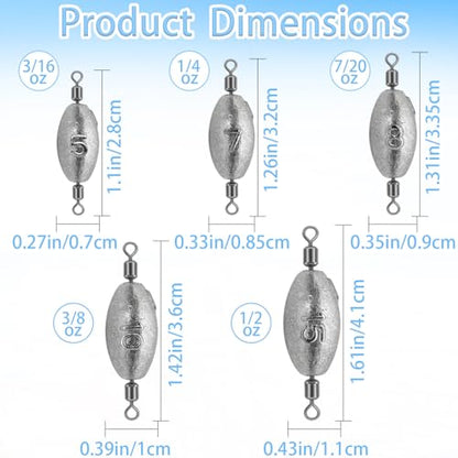 Fishing Weights Sinkers Inline Trolling Fishing Sinkers Egg sinkers with Inner Swivels Oval Drop Lead Fishing Weights for Saltwater Freshwater Fishing - size: 25pcs-mix
