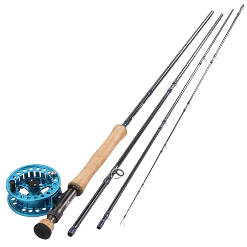 Sougayilang 5/6 Weight 9ft Fly Rod, 4-Piece Graphite Rod, Die Cast Aluminum Reel, Carrying Case, Fly Box & Fishing Flies Combo Starter Kit - color: Fly Fishing Combo #8-Blue
