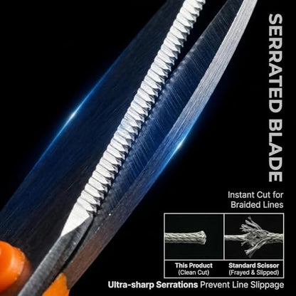PAFASON 4.5"Fishing Scissors for Braided Line, Lanyard, Stainless Steel, Serrated Blades, Large Finger Holes, Non Slip Grip, Fishing Line Cutter, Safety Case