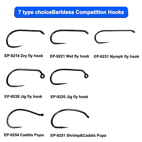 Eupheng 100pcs Plus Best Barbless Competition Fly Fishing Hook Collection, Dry Nymph Strimp&Pupa, Pupa jig Fly Hooks High Carbon Competition Hook - color: Dry Fly Hook EP-9214, size: 18#