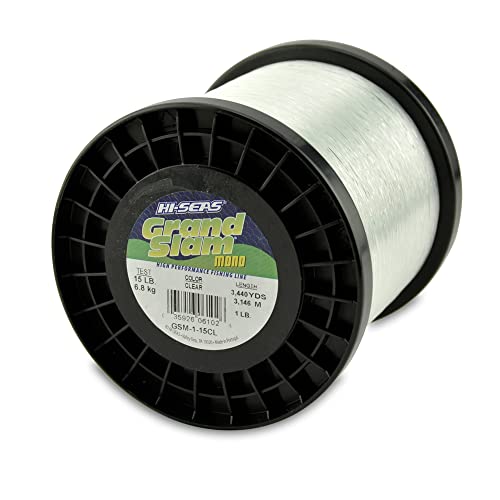HI-SEAS Grand Slam Monofilament Fishing Line - Strong & Abrasion Resistant in Clear, Pink, Green, Smoke Blue, Fluorescent Yellow Freshwater & Saltwater - 1 lb Spool - color: Clear, style: 15 Lb Test, 0.40 Mm Dia, 3440 Yd