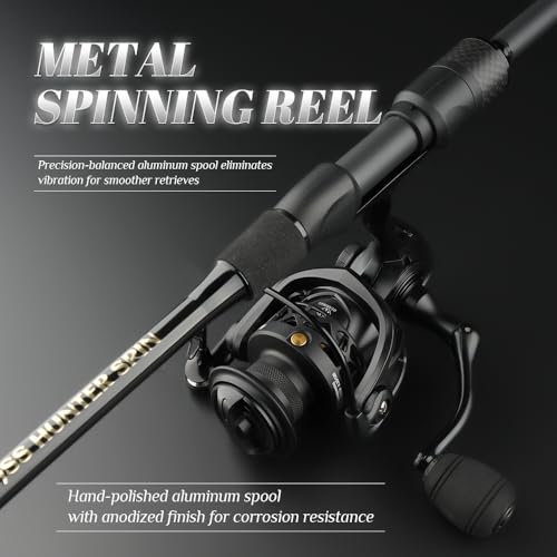 ROOBLINOS BASS Hunter Fishing Rod and Spinning Reel Combo 6.9ft Lightweight Carbon Fiber Fishing Pole Set Freshwater & Saltwater Bass Trout and Panfish Lakes Rivers Fishing - color: BASS HUNTER+RS2000