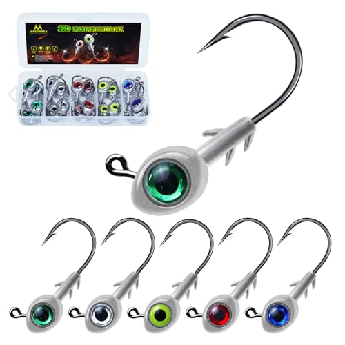 3D Fish Eye Jig Heads, 5 Colors with Lifelike Eyes, Multi Weights, Barbed Fishing Hooks for Walleye Bass Crappie - size: 14g(1/2oz)-20pcs