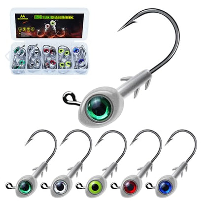 3D Fish Eye Jig Heads, 5 Colors with Lifelike Eyes, Multi Weights, Barbed Fishing Hooks for Walleye Bass Crappie - size: 14g(1/2oz)-20pcs