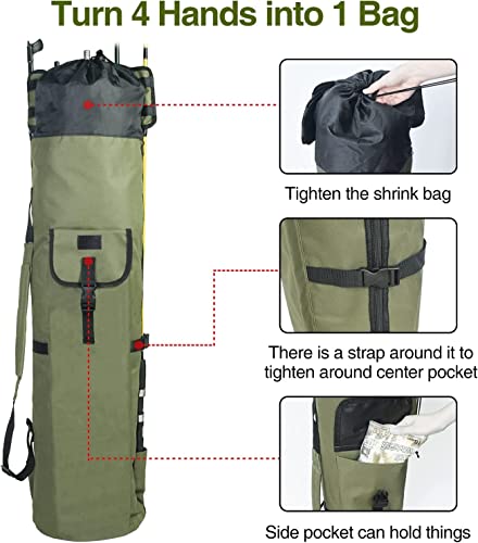 DONQL Fishing Rod Bags, Outdoor Fishing Pole Case, Multifunction Camping Portable Travel Carry Cases Backpack, Fishings Rod and Reel Case Holds 5 Poles & Rig Tackles, Fishings Gift for Men - color: Dark Green