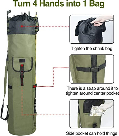 DONQL Fishing Rod Bags, Outdoor Fishing Pole Case, Multifunction Camping Portable Travel Carry Cases Backpack, Fishings Rod and Reel Case Holds 5 Poles & Rig Tackles, Fishings Gift for Men - color: Dark Green