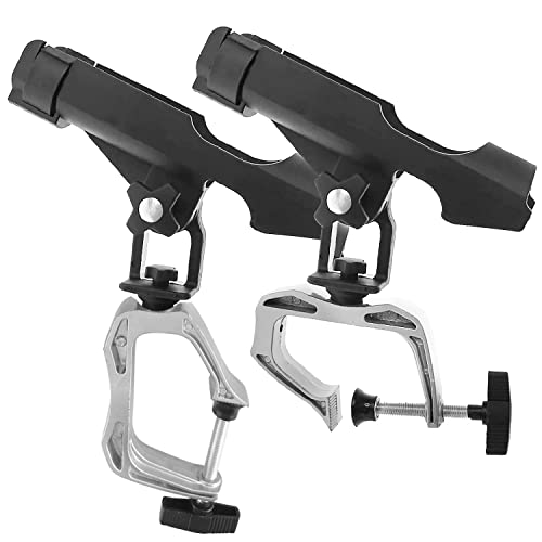LBW Boat Fishing Rod Holder Clamp on Rod Holder 360 Degree Adjustable Dual-use Fishing Pole Holder for Boat Dock Pontoon Canoe 2 PCS