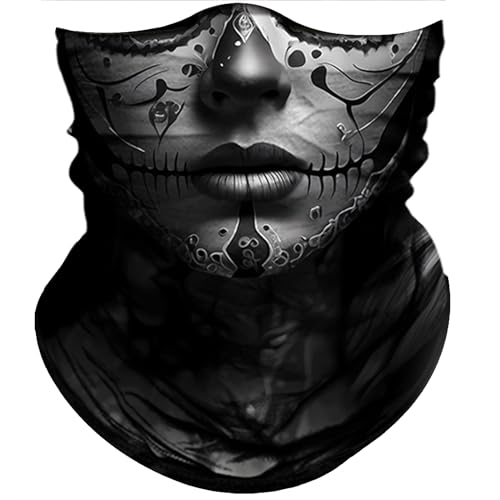 Obacle Skull Face Mask for Women Dust Wind Sun Protection Rave Festival Riding - color: Women Gray Face Nose Lips