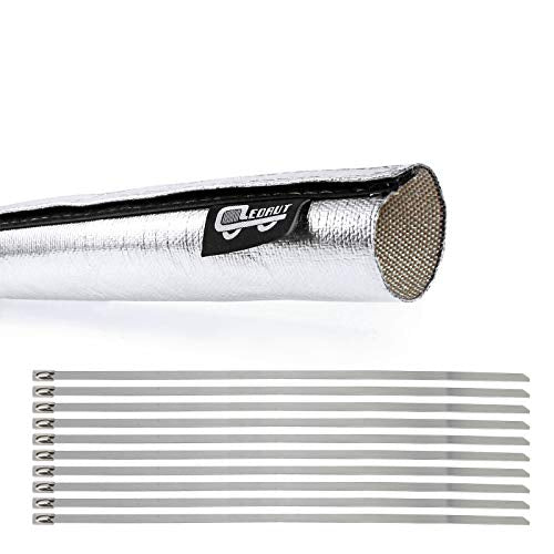 Wire Heat Shield Sleeve Aluminized Heat Shroud Heat Sleeving Fuel Line 2.2" I.D. X 3Ft With 10 Pcs Stainless Steel Cable Metal Zip Ties - size: 2.2"I.D.x 3.3FT