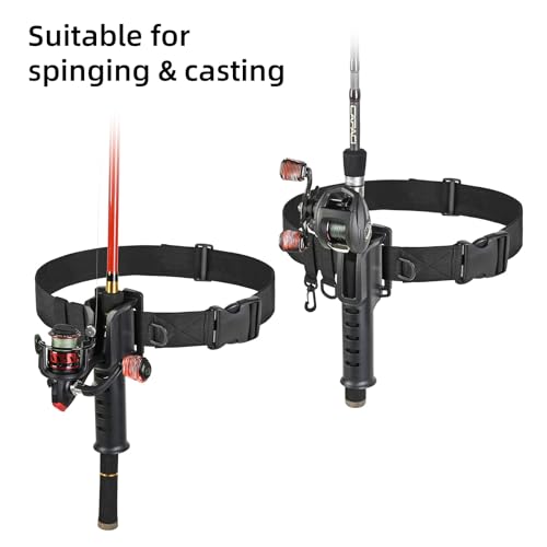 Fishing Rod Holder Belt - Adjustable Waist Wading Belts for Men with Portable Pole Inserter for Spinning Casting Reel, Outdoor Surf Kayak Fly Fishing Gear Accessories Wader Strap (Brown)