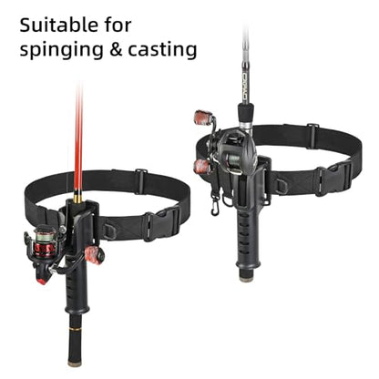 Fishing Rod Holder Belt - Adjustable Waist Wading Belts for Men with Portable Pole Inserter for Spinning Casting Reel, Outdoor Surf Kayak Fly Fishing Gear Accessories Wader Strap (Brown)
