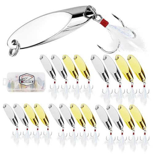 Jigging Spoon Fishing Lures 20/40PCS Kit – Metal Casting Spoon Lure Set with Treble Hooks, Mixed Sizes Spinner Baits for Saltwater & Freshwater Trout, Salmon, Bass - color: Silver, Gold, size: Mixed Size 20PCS