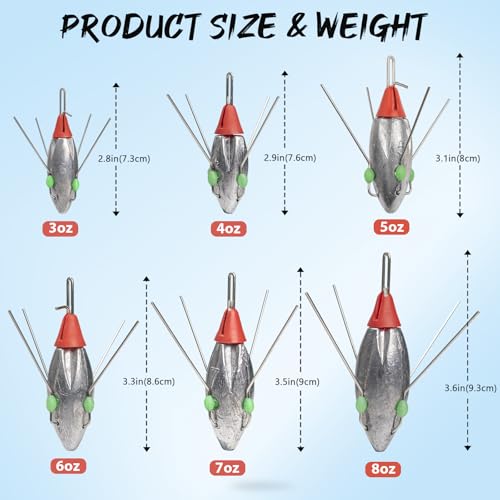 THKFISH 5 Pcs Sputnik Sinkers Surf Fishing Weight, Heavy-Duty Long Tail Lead Weights Saltwater Surf Casting Sinkers, Catfishing, and Beach Adventures in Ocean Sea Sand - size: 5oz-5pcs