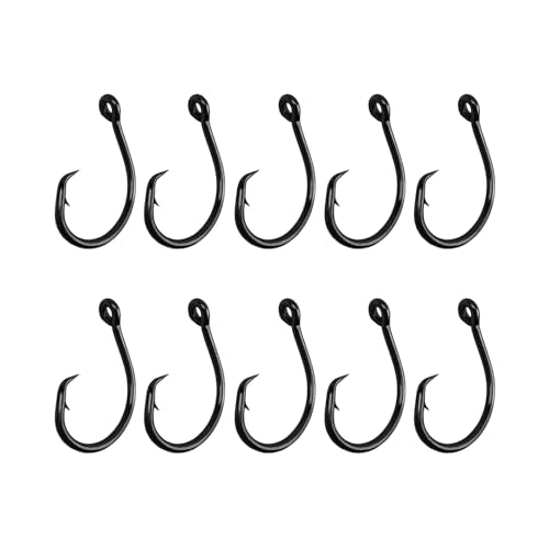 10PCS High-Carbon Steel Circle Hooks Barbed Fishing Hooks with Holes, Freshwater and Saltwater Fishing Hooks for Tuna, Catfish, Bass - size: 4/0