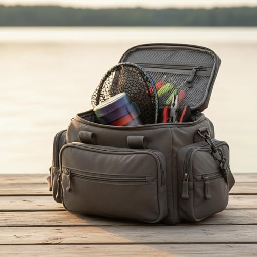 Fishing Line Spool Organizer Box, Durable PP Plastic Storage Case with Silicone Holders for Braid, Mono, and Fluoro Spools - size: 3.66 x 2.44 x 3.66 in