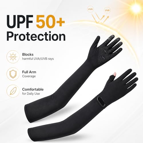 Full Finger UV Protection Gloves Driving Gloves Women, Breathable Touchscreen UPF Glove Sun Protection Glove - color: Black, size: One Size