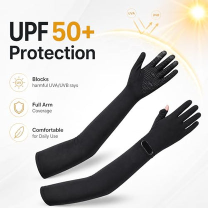 Full Finger UV Protection Gloves Driving Gloves Women, Breathable Touchscreen UPF Glove Sun Protection Glove - color: Black, size: One Size