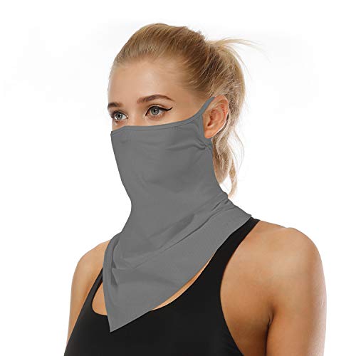 YAYOUREL Neck Gaiter Face Mask Bandanas for Men Women UV Face Scarf Cover Ear Loop Hole Facemask for Fishing Running Cycling - color: Solid Gray