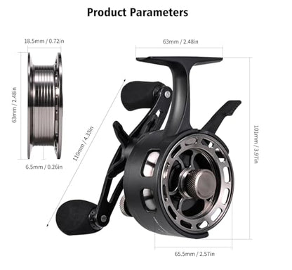 Pack of 1 Ice Fishing Reel Large Spool Diameter Inline Freespool Reel Wear-Resistant 31 BB Ice Fishing Gear for Sea Lake Pond Metal Spool - color: Black